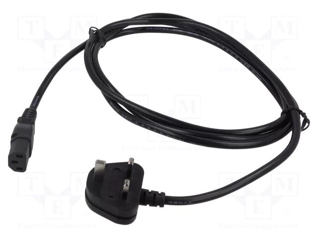 Cable; 3x1mm2; BS 1363 (G) plug,IEC C13 female; PVC; 2.5m; black Qualtek Electronics 370001-E01