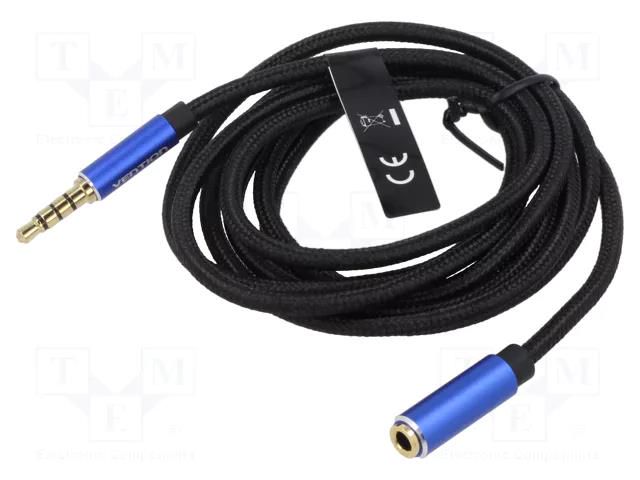 Cable; Jack 3.5mm 4pin socket,Jack 3,5mm 4pin plug; 1.5m; black VENTION BHCLG