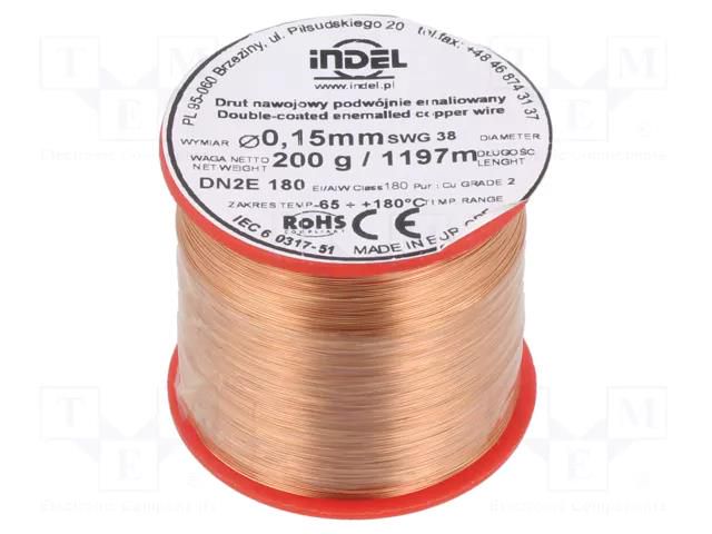 Coil wire; double coated enamelled; 0.15mm; 0.2kg; -65÷180°C INDEL DN2E0.15-0.20