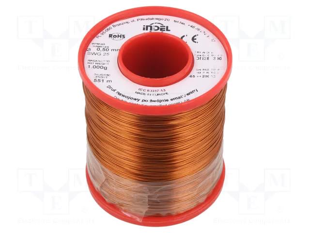 Coil wire; double coated enamelled; 0.5mm; 1kg; -65÷200°C INDEL DN2E0.50-1.00
