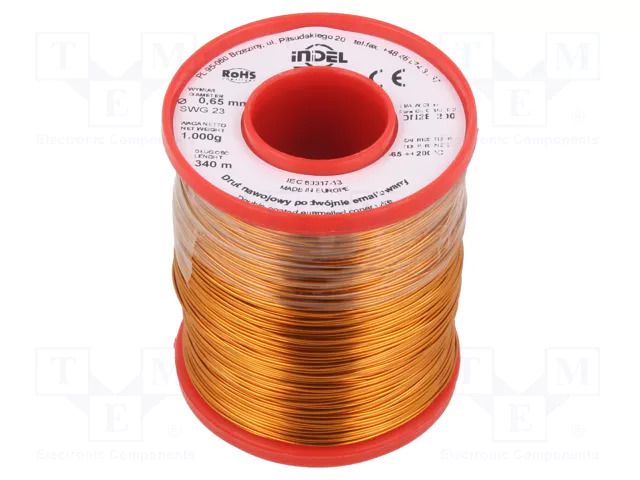 Coil wire; double coated enamelled; 0.65mm; 1kg; -65÷200°C INDEL DN2E0.65-1.00