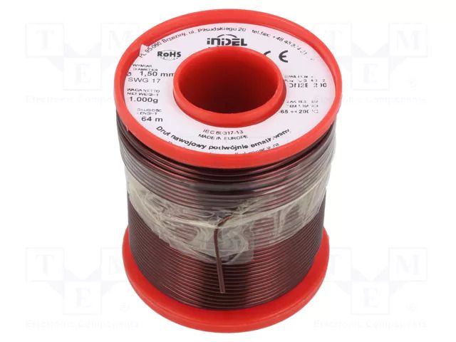 Coil wire; double coated enamelled; 1.5mm; 1kg; -65÷200°C INDEL DN2E1.50-1.00