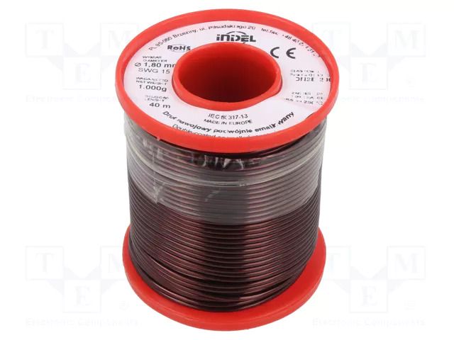 Coil wire; double coated enamelled; 1.8mm; 1kg; -65÷200°C INDEL DN2E1.80-1.00