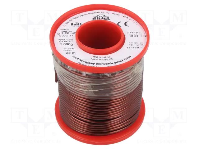 Coil wire; double coated enamelled; 2.2mm; 1kg; -65÷200°C INDEL DN2E2.20-1.00