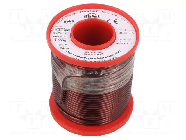 Coil wire; double coated enamelled; 2.4mm; 1kg; -65÷200°C INDEL DN2E2.40-1.00
