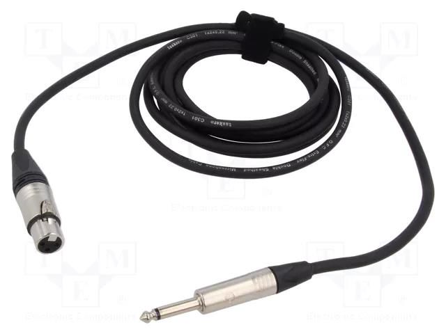 Cable; Jack 6,3mm 2pin plug,XLR female 3pin; 12m; black; PVC TASKER TAS-NK2212