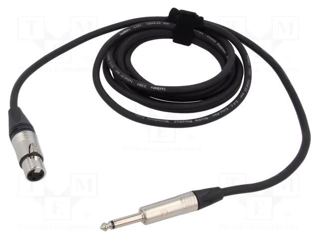 Cable; Jack 6,3mm 2pin plug,XLR female 3pin; 3m; black; PVC TASKER TAS-NK223
