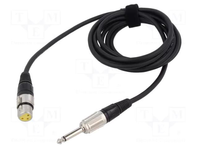 Cable; Jack 6,3mm 2pin plug,XLR female 3pin; 3m; black; 0.25mm2 TASKER TAS-TK223