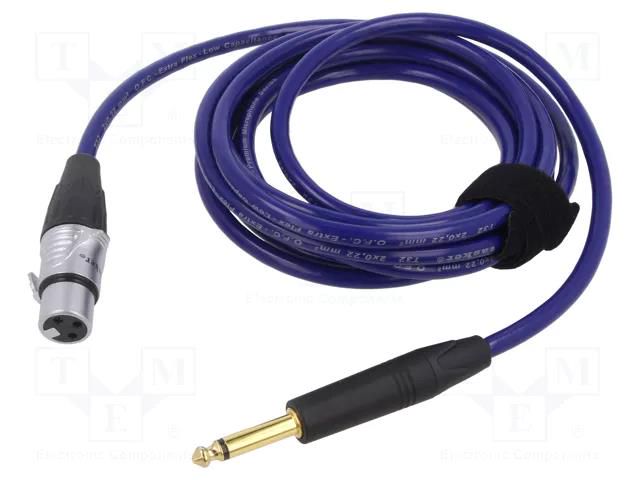 Cable; Jack 6,3mm 2pin plug,XLR female 3pin; 3m; blue; 0.25mm2 TASKER TAS-TK223PSF-B