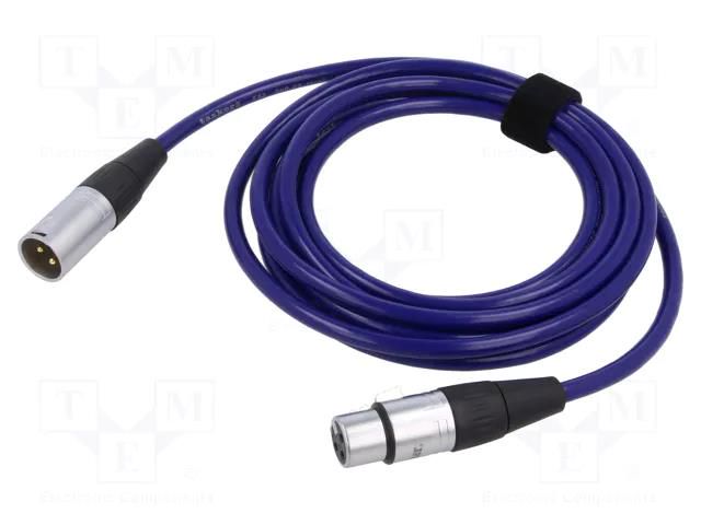 Cable; XLR male 3pin,XLR female 3pin; 3m; blue; 0.25mm2; Cores: 2 TASKER TAS-TK333PSF-B