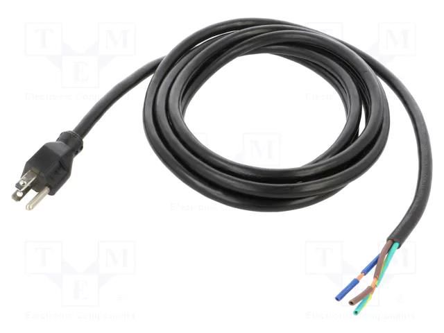 Cable; 3x14AWG; NEMA 5-15 (B) plug,wires; PVC; 3m; black; 15A; 125V Qualtek Electronics 311027-01