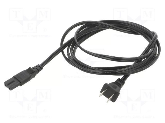 Cable; 2x18AWG; IEC C7 female,NEMA 1-15 (A) plug; PVC; 2.4m; 7A Qualtek Electronics 223083-01