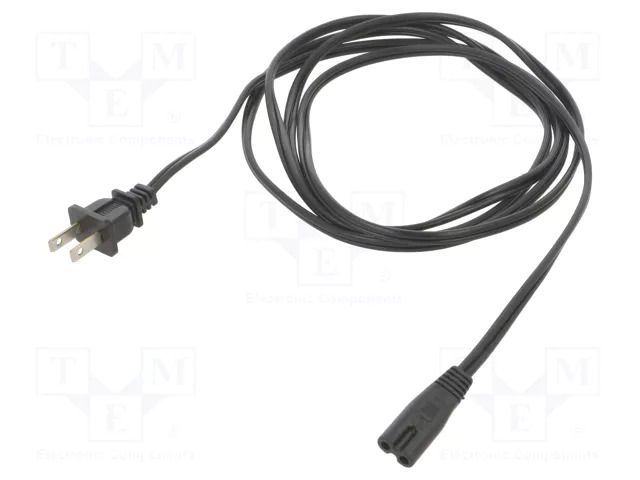 Cable; 2x18AWG; IEC C7 female,NEMA 1-15 (A) plug; PVC; 2.4m; 7A Qualtek Electronics 223021-01