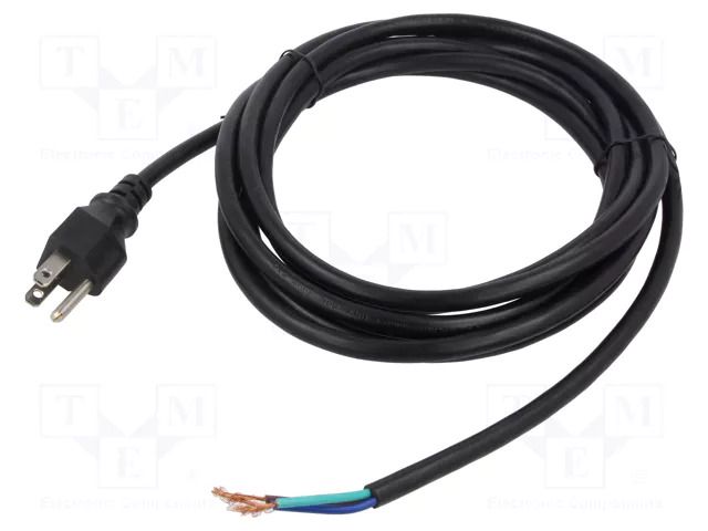 Cable; 3x18AWG; NEMA 5-15 (B) plug,wires; PVC; 3.7m; black; 10A Qualtek Electronics 311275-01