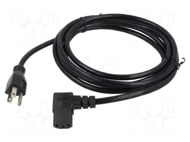 Cable; 3x18AWG; IEC C13 female angled right,NEMA 5-15 (B) plug Qualtek Electronics 313001-01