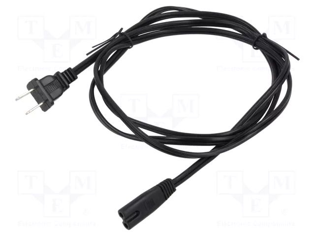 Cable; 2x18AWG; IEC C7 female,NEMA 1-15 (A) plug; PVC; 1.8m; 7A Qualtek Electronics 223020-01