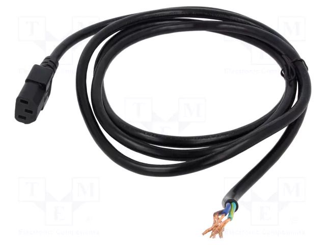 Cable; 3x18AWG; IEC C13 female,wires; PVC; 2m; black; 10A; 125V Qualtek Electronics 315005-01