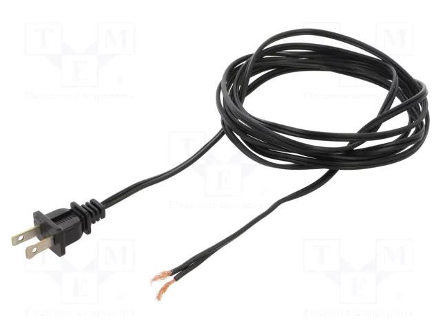 Cable; 2x18AWG; NEMA 1-15 (A) plug,wires; PVC; 2.7m; black; 10A Qualtek Electronics 221002-01
