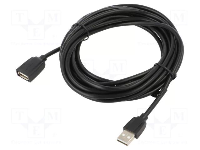 Cable; USB 2.0; USB A socket,USB A plug; nickel plated; 5m; black VENTION VAS-A44-B500
