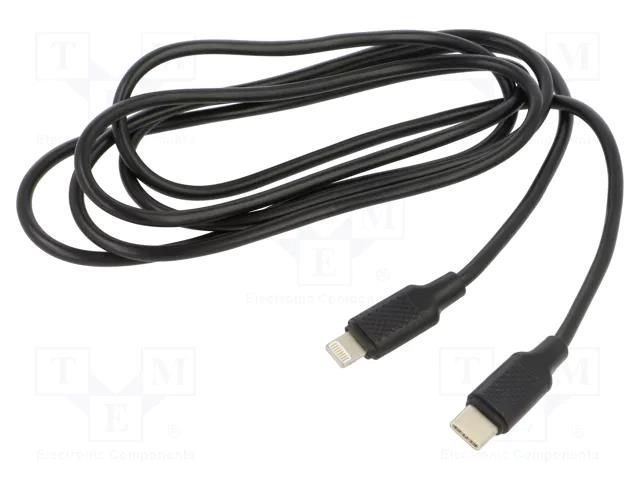 Cable; USB 2.0; Apple Lightning plug,USB C plug; 1m; black; 36W GEMBIRD CC-USB2-CM8PM-1.5M