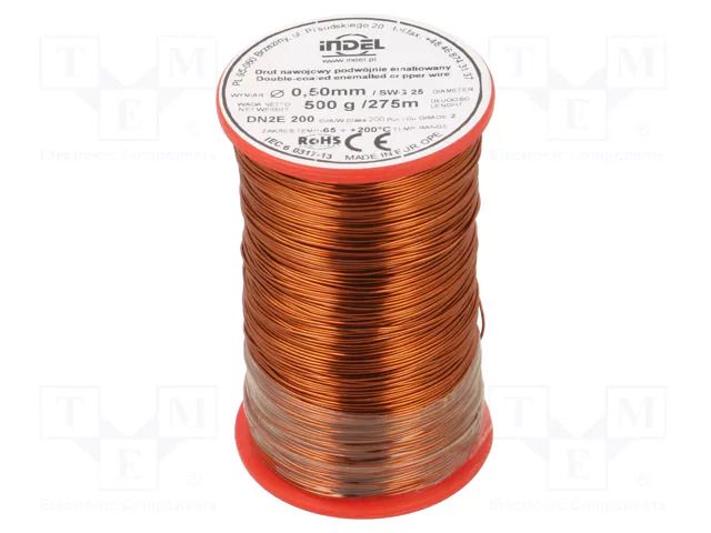 Coil wire; double coated enamelled; 0.5mm; 0.5kg; -65÷200°C INDEL DN2E0.50-0.50