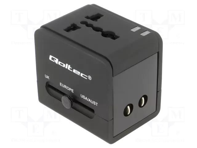 Adapter; 5VDC; 2.1A; Input: USB A port x2; Usup: 100÷250VAC QOLTEC QOLTEC-50133
