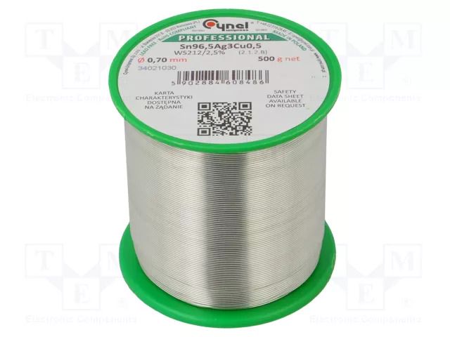 Tin; lead free; Sn96,5Ag3Cu0,5; 0.7mm; 500g; reel; 217÷220°C; 2.5% CYNEL SAC305-0.7/0.5WS