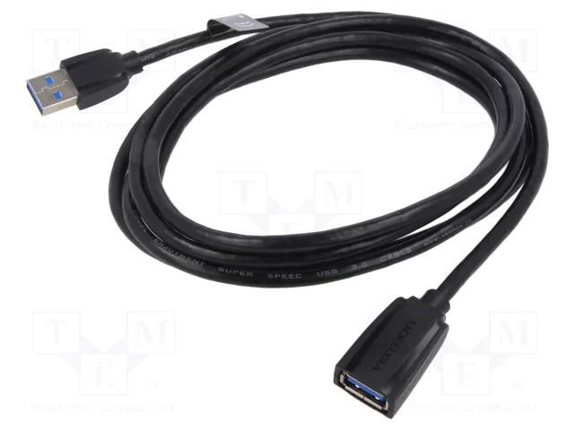 Cable; USB 3.0; USB A socket,USB A plug; nickel plated; 2m; black VENTION VAS-A45-B200