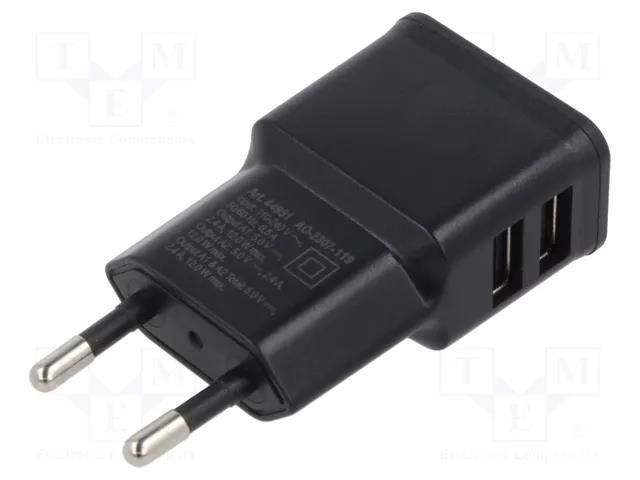 Power supply: switching; mains,plug-in; 5VDC; 12W; Out: USB A x2 Goobay ZSI-44951
