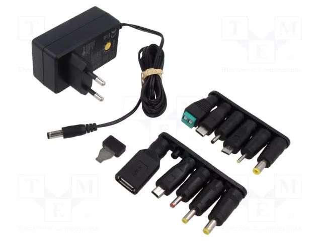 Power supply: switching; mains,plug-in; 3VDC,; 27W; 81%; black Goobay ZSI-64570