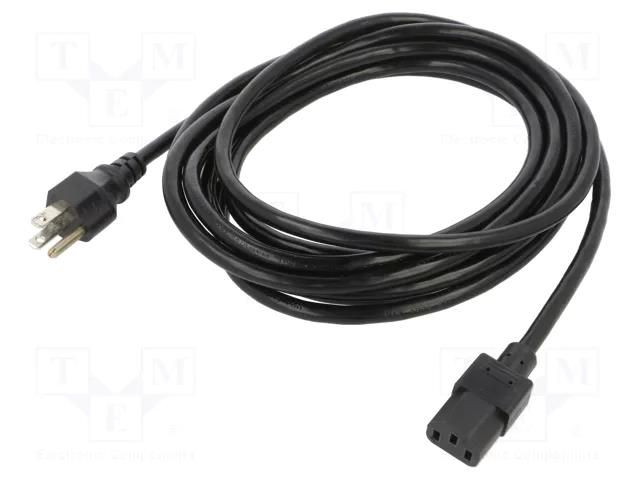 Cable; 3x18AWG; IEC C13 female,NEMA 5-15 (B) plug; PVC; 4.6m Qualtek Electronics 312127-01
