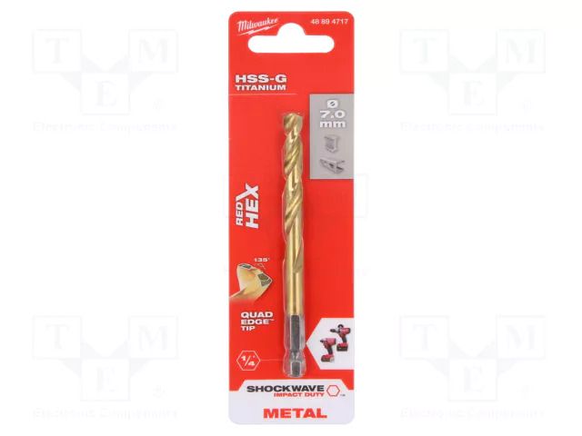 Drill bit; for metal,impact; Ø: 7mm; Kind of holder: E6,3mm; 1/4" Milwaukee MW-48894717