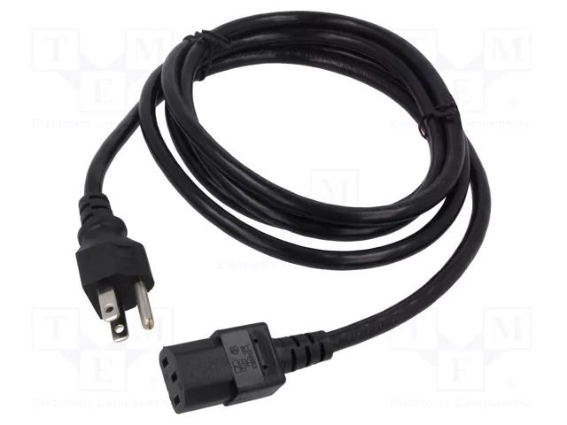 Cable; 3x18AWG; NEMA 5-15 (B) plug,wires; PVC; 2.3m; black; 10A Qualtek Electronics 312008-01