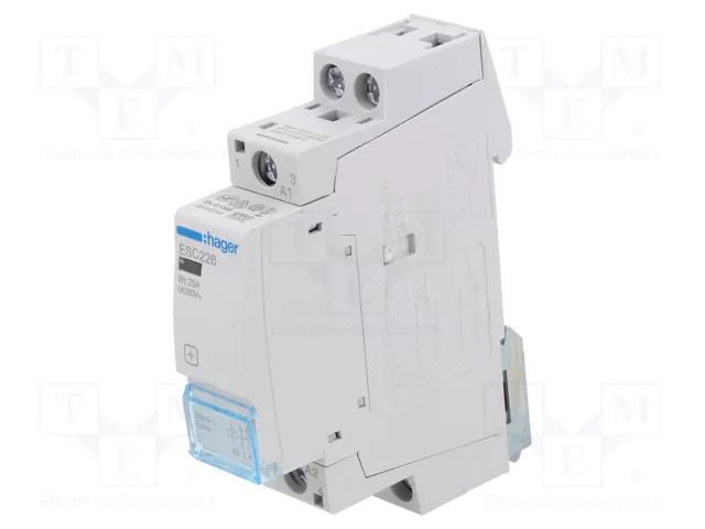 Contactor: 2-pole installation; 25A; 230VAC; NC x2; ESC; -10÷50°C HAGER ESC226