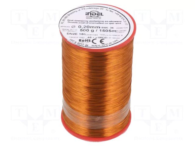 Coil wire; double coated enamelled; 0.2mm; 0.5kg; -65÷180°C INDEL DN2E0.20-0.50