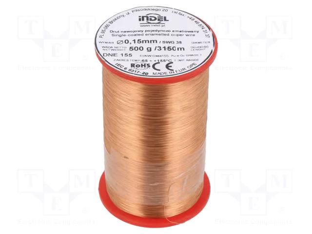 Coil wire; single coated enamelled; 0.15mm; 0.5kg; -65÷155°C INDEL DNE0.15-0.50
