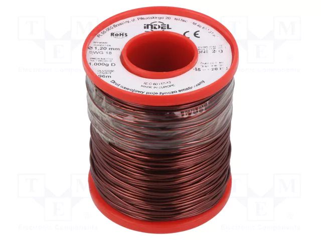 Coil wire; single coated enamelled; 1.2mm; 1kg; -65÷200°C INDEL DNE1.20-1.00