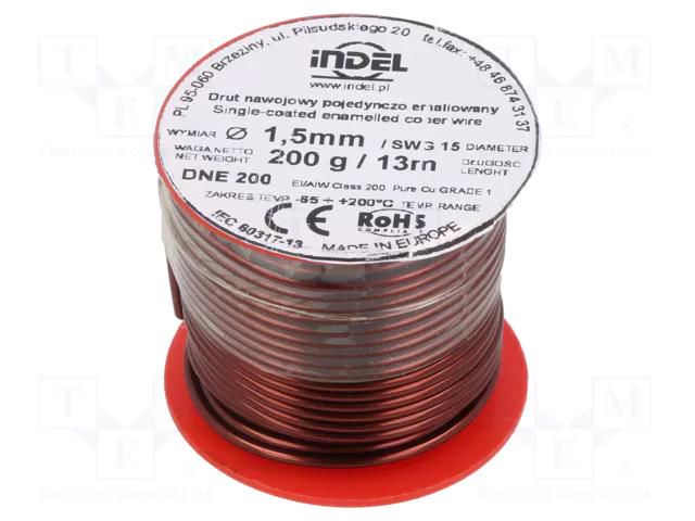 Coil wire; single coated enamelled; 1.5mm; 0.2kg; -65÷200°C INDEL DNE1.50-0.20