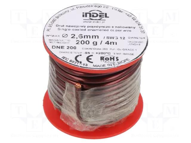 Coil wire; single coated enamelled; 2.6mm; 0.2kg; -65÷200°C INDEL DNE2.60-0.20