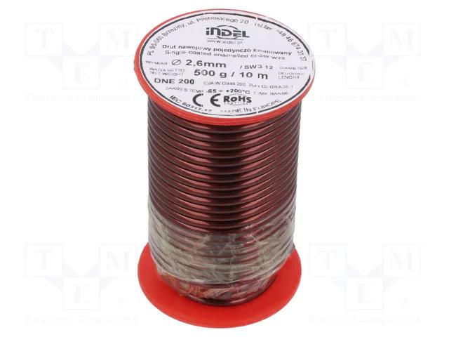 Coil wire; single coated enamelled; 2.6mm; 0.5kg; -65÷200°C INDEL DNE2.60-0.50