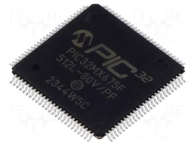 IC: PIC microcontroller; 512kB; 80MHz; 2.3÷3.6VDC; SMD; TQFP100-EP MICROCHIP TECHNOLOGY 32MX675F512L-80VPF
