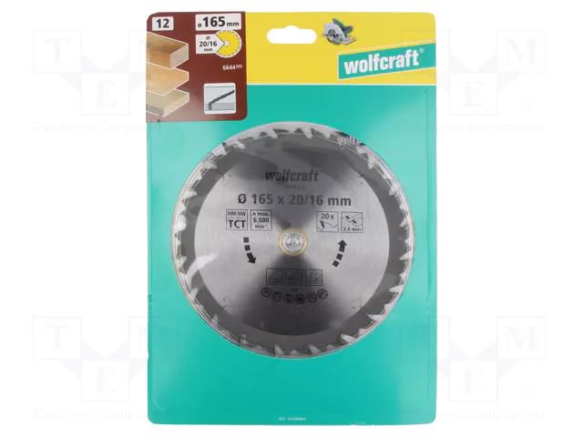 Circular saw; Ø: 165mm; Øhole: 16mm; W: 2.4mm; Teeth: 20 WOLFCRAFT WF6644000