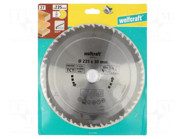 Circular saw; Ø: 235mm; Øhole: 30mm; W: 3.2mm; Teeth: 30 WOLFCRAFT WF6650000
