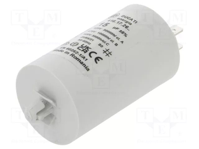 Capacitor: polypropylene; motors, run; 15uF; 425VAC; Ø40x70mm; ±5% DUCATI ENERGIA 4.16.17.26.71