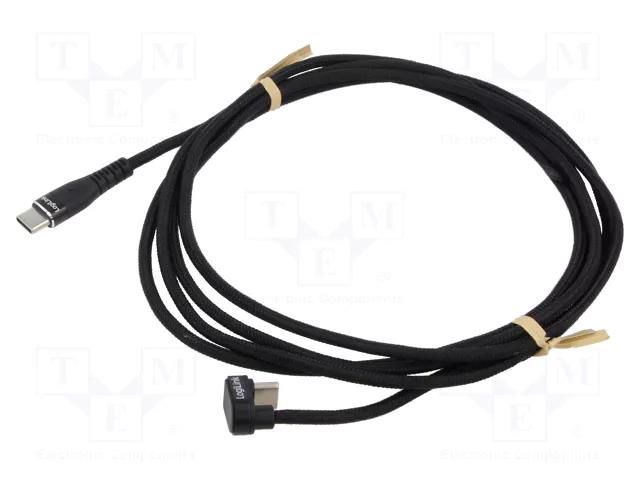 Cable; USB 2.0; USB C plug,USB C angled plug; 2m; black; 480Mbps LOGILINK CU0191
