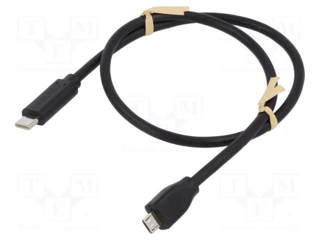 Cable; USB 2.0; USB B micro plug,USB C plug; 0.5m; black; 480Mbps LOGILINK CU0196