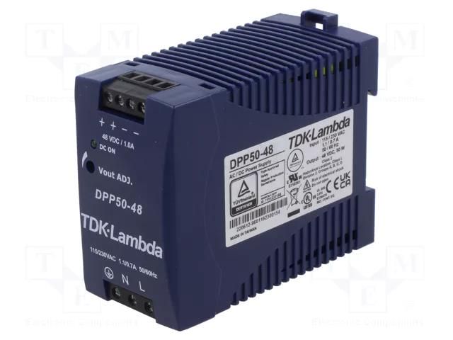 Power supply: switching; for DIN rail; 50W; 48VDC; 1.05A; -10÷71°C TDK-LAMBDA DPP50-48