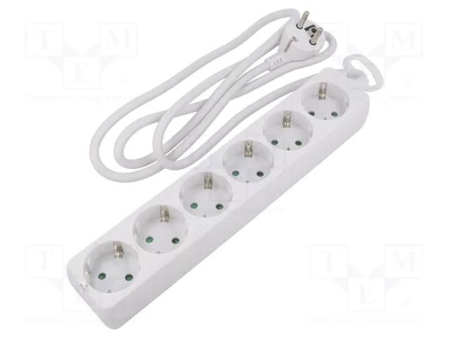 Plug socket strip: supply; Sockets: 6; 250VAC; 16A; white; 1.5m LOGILINK LPS238