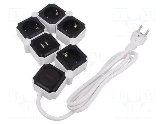 Plug socket strip: supply; Sockets: 4; 230VAC; 16A; white; 1.5m LOGILINK LPS276U