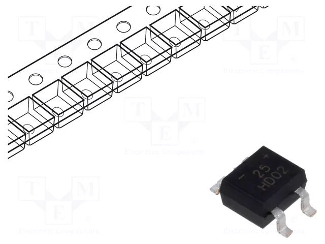 Bridge rectifier: single-phase; 200V; If: 0.8A; Ifsm: 30A; MiniDIP DIODES INCORPORATED HD02-T